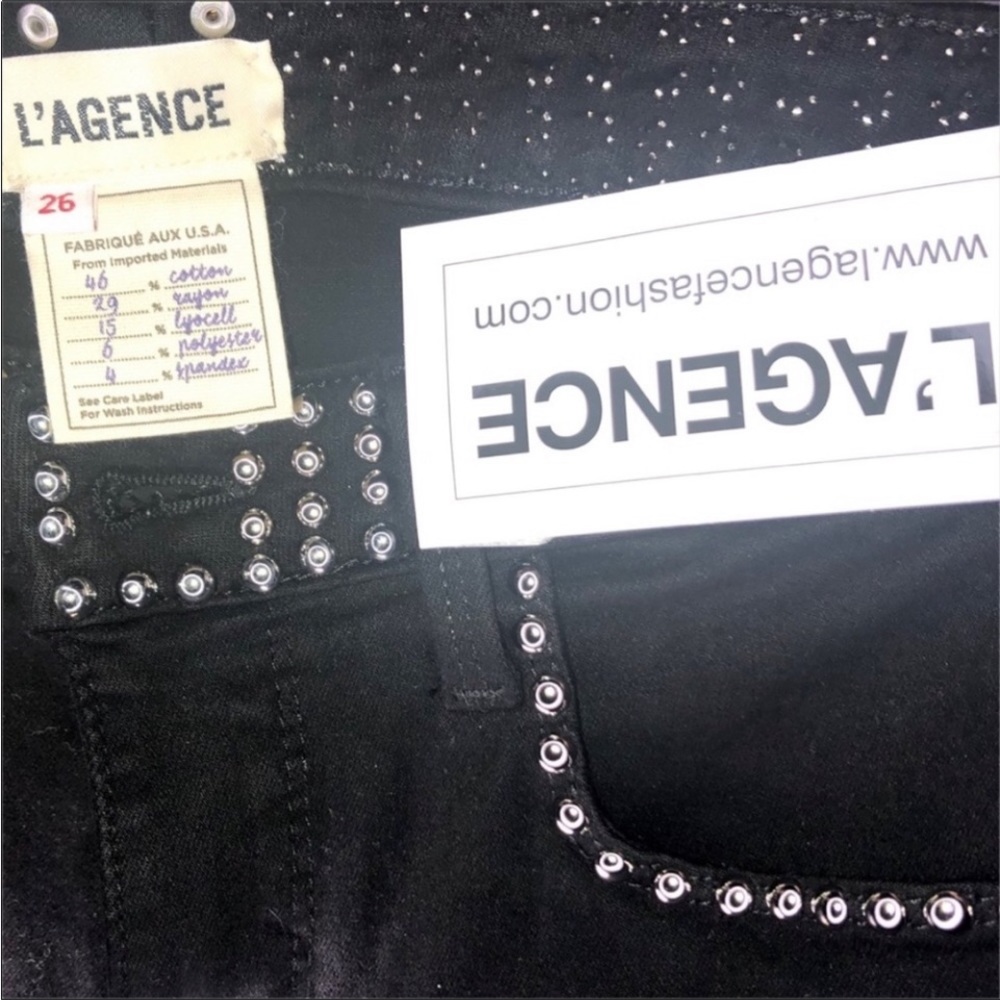 L’Agence Black Margot Studded Trim High Rise Stretch Fit Skinny Ankle Jeans Sz26 - Picture 15 of 16